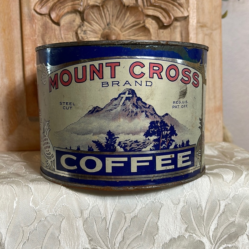 Rare Mount Cross 1 LB. Coffee Tin Red, Silver & Blue 3.5x5” Denver, CO